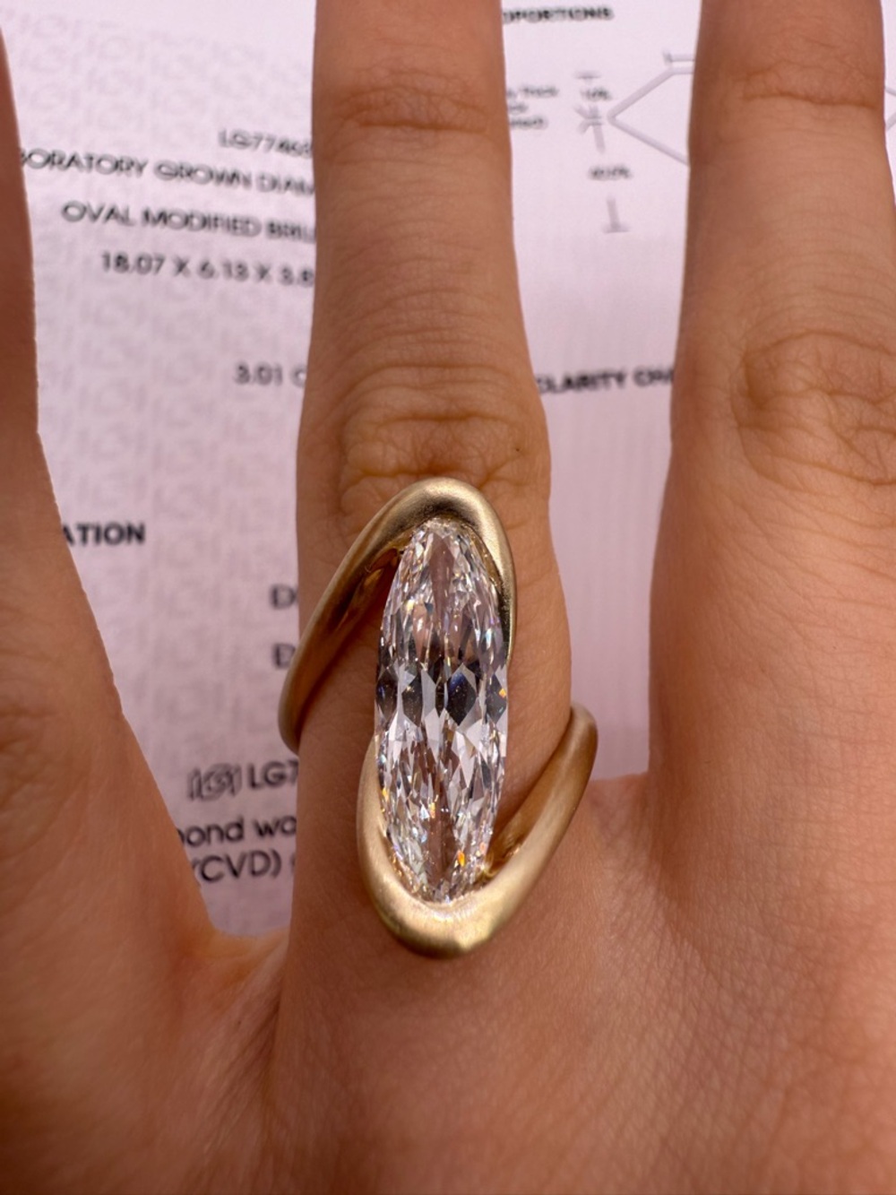 3.01 carat E VVS2 antique moval lab diamond bypass engagement ring